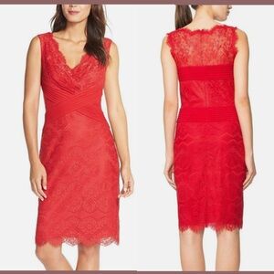 Tadashi Shoji Luele Mixed Media Sheath Dress in Peppermint Red size 12
